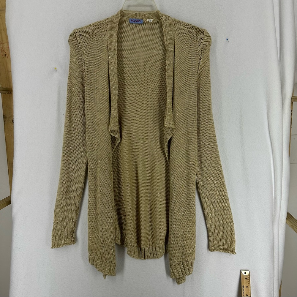 Acrobat‎ Knit Sweater Cardigan Metallic Weave Womens Medium Tan